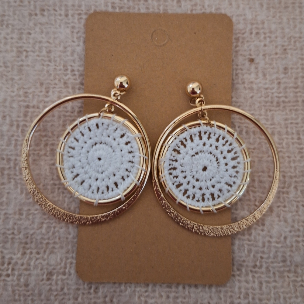 Elegant Gold and White Hoop Earrings